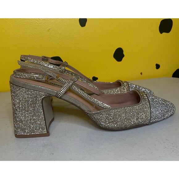 Rhinestone block heels Sling back glam party shoes Holiday Going Out Size 10M - Picture 2 of 8